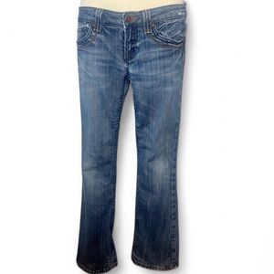 Miss Me Flare Jeans Size 28 Dark Wash Bootcut Embroidered Pockets Stretch